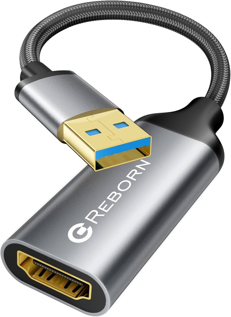 REBORN USB to HDMI Adapter, 1080P@60Hz USB 3.0 Male to HDMI Female Multi-Display Cable Converter Suitable for Macos Windows 7/8/10/11 - Driver Installation is Required - Image 1